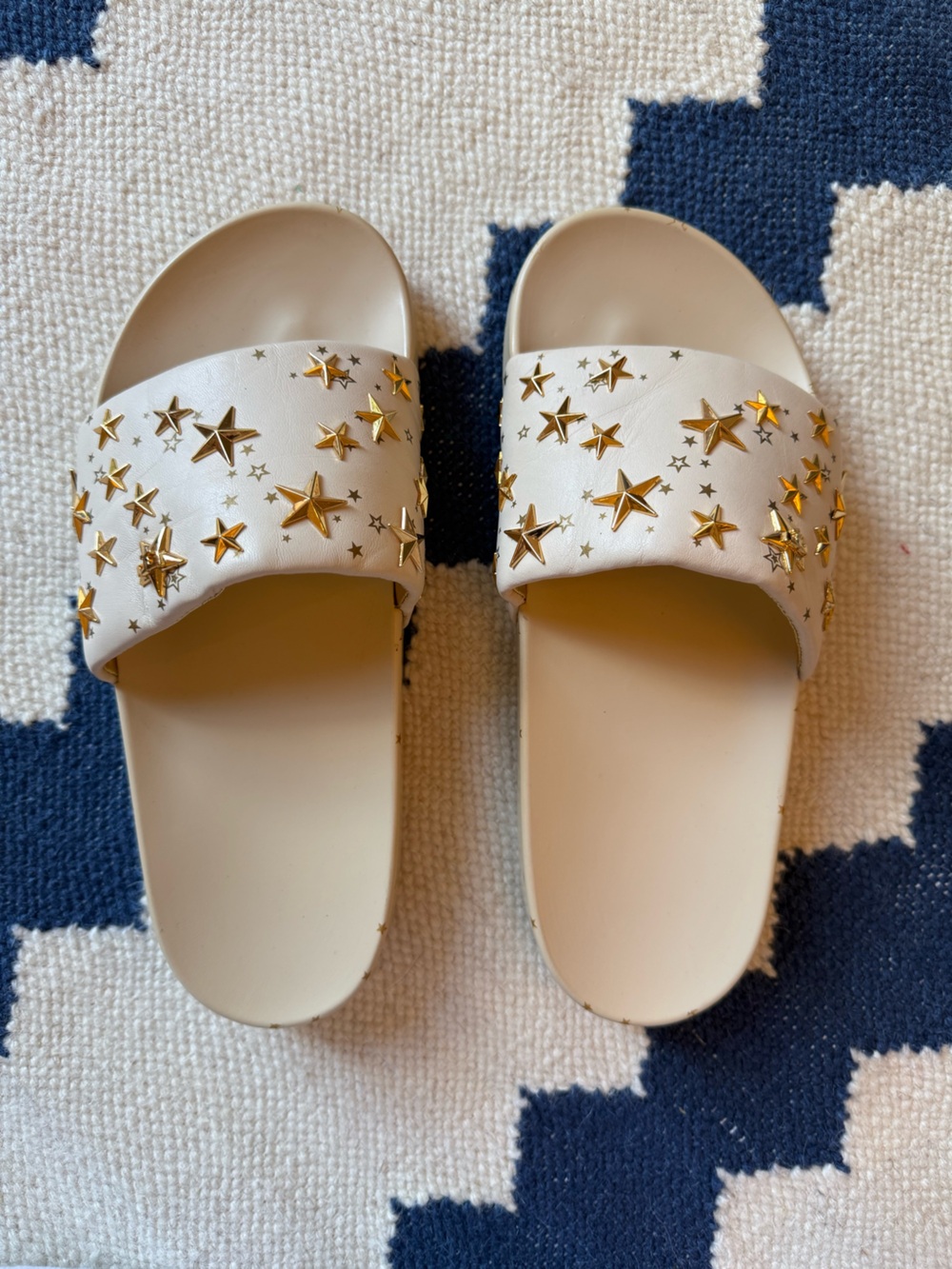 Tory Burch White Slide Sandals with Gold Star Studs